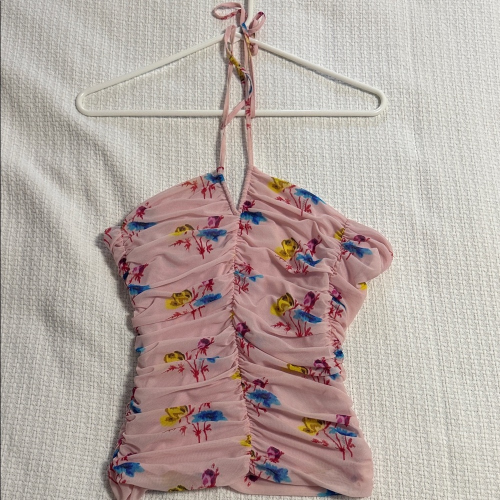 GANNI Floral mesh Halter Top